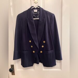 CAbi Women's Navy Blue Double Breasted Blazer with Gold Anchor Buttons size 4